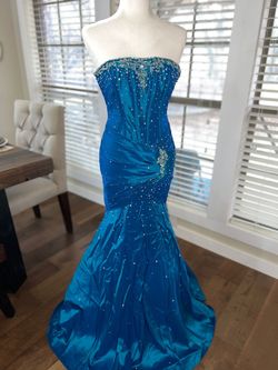 MoriLee Blue Size 0 Strapless Pageant Floor Length Mermaid Dress on Queenly