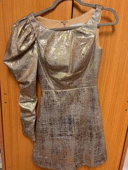 Ashley Lauren Silver Size 0 70 Off Pattern Metallic Cocktail Dress on Queenly
