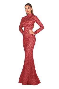 Style 1702 Portia and Scarlett Red Size 4 Floor Length Prom Mermaid Train Dress on Queenly