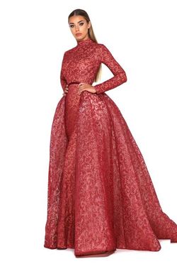 Style 1702 Portia and Scarlett Red Size 2 Overskirt Pageant Floor Length Embroidery Train Dress on Queenly
