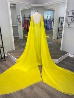 Jovani Yellow Size 6 Plunge Spaghetti Strap Black Tie Jewelled Side slit Dress on Queenly