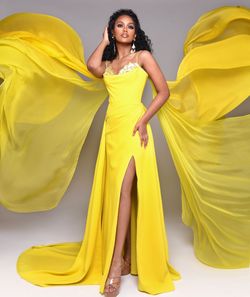 Jovani Yellow Size 6 Jewelled Floor Length Side slit Dress on Queenly