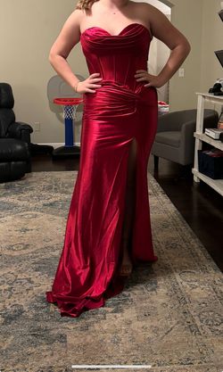 Custom Made  Red Size 12 Burgundy Prom Sweetheart Military Floor Length Mermaid Dress on Queenly