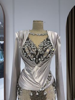 Blini Silver Size 10 Custom Floor Length Long Sleeve A-line Dress on Queenly