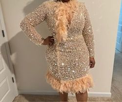 MINNA FASHION Nude Size 10 Sleeves Appearance Long Sleeve Sequined Cocktail Dress on Queenly