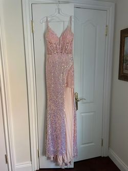 Style JVN by Jovani JVN24299 Jovani Pink Size 4 Pageant Black Tie Sheer Plunge Prom Mermaid Dress on Queenly