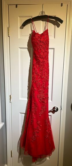 Style 52338 Sherri Hill Red Size 6 Jersey Square Tall Height Mermaid Dress on Queenly