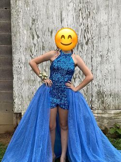 Sherri Hill Blue Size 2 Prom High Neck Jumpsuit Dress on Queenly