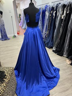 Jovani Blue Size 4 Floor Length One Shoulder Ball gown on Queenly