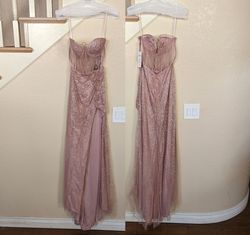 Style Rose Gold Formal Strapless Sweetheart Glitter Corset Dress Adora Pink Size 4 Corset Floor Length Sweetheart Side slit Dress on Queenly