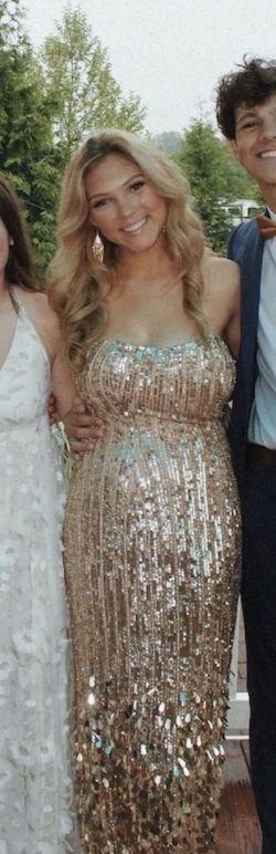 Sherri Hill Gold Medium Height Prom Side slit Dress on Queenly