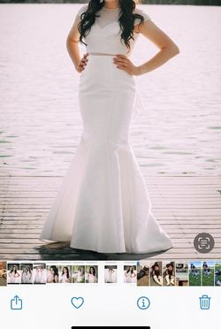 Sherri Hill White Size 8 Sleeves Wedding Mermaid Dress on Queenly
