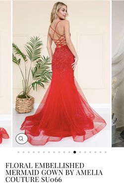 Amelia Couture Red Size 4 Prom Short Height Jersey Mermaid Dress on Queenly