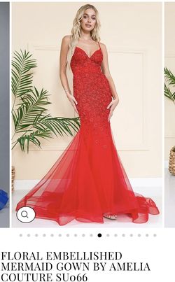 Amelia Couture Red Size 4 Prom Short Height Jersey Mermaid Dress on Queenly