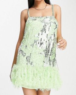 ASOS Green Size 8 Sequined Mini Feather Cocktail Dress on Queenly