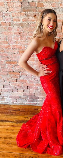 Rachel Allan Red Size 2 Medium Height Prom Jersey Side slit Dress on Queenly