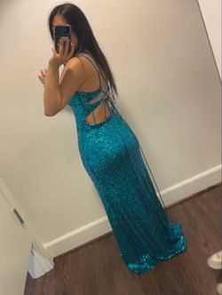 Blondie Nites Blue Size 6 Medium Height Turquoise Prom Side slit Dress on Queenly