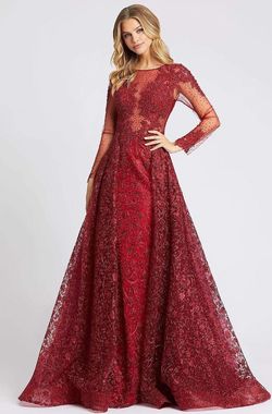 Style 20100D Mac Duggal Red Size 4 A-line Long Sleeve Cap Sleeve Custom Train Dress on Queenly