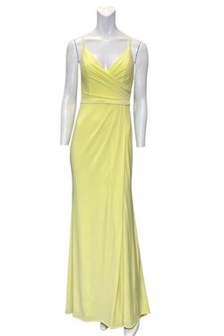 Style 7074 Dave and Johnny Yellow Size 4 Spaghetti Strap Tall Height Side slit Dress on Queenly