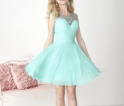 Style 27118 Hannah S Blue Size 6 27118 Turquoise Swoop Cocktail Dress on Queenly