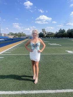 Sherri Hill White Size 4 Plunge Mini Homecoming Cocktail Dress on Queenly