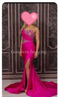 Ashley Lauren Pink Size 6 One Shoulder Short Height Medium Height Floor Length Black Tie Side slit Dress on Queenly