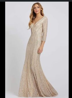 Style 4247d couture nude (light pink and light blue sequins) Mac Duggal Nude Size 16 Plunge Floor Length Train Sleeves Mermaid Dress on Queenly
