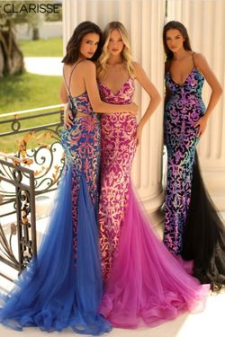 Style 800227 Clarisse Pink Size 4 V Neck Fitted Sequined Floor Length Mermaid Dress on Queenly