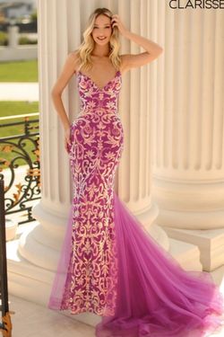 Style 800227 Clarisse Pink Size 4 V Neck Tall Height Sequined Mermaid Dress on Queenly