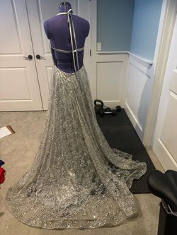 Amelia Couture Silver Size 12 Prom Side slit Dress on Queenly