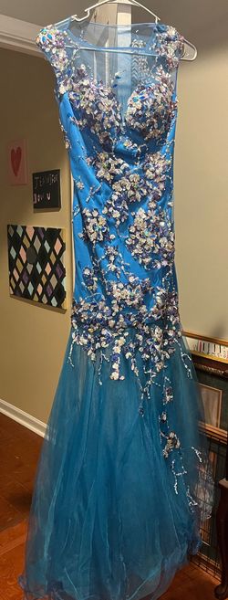 Party Time Formals Blue Size 2 Floor Length Party Medium Height Straight Dress on Queenly
