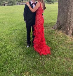 Style 11279 Ashley Lauren Red Size 4 Plunge Prom 11279 Straight Dress on Queenly