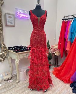 Style 11279 Ashley Lauren Red Size 4 Plunge Prom 11279 Straight Dress on Queenly