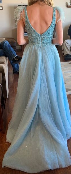 Style 54791 Sherri Hill Blue Size 2 Floor Length Pageant Train Dress on Queenly