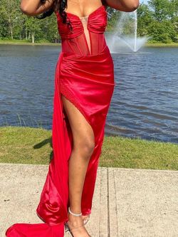 Style CD269 Cinderella Divine Red Size 4 Prom Floor Length Jersey A-line Dress on Queenly