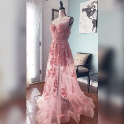 Jovani Pink Size 0 Floral Floor Length Prom 50 Off A-line Dress on Queenly