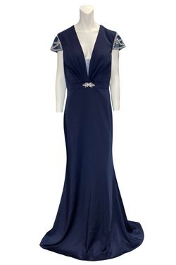 Style JM004 Jadore Blue Size 14 Plunge Jm004 Fitted Straight Dress on Queenly