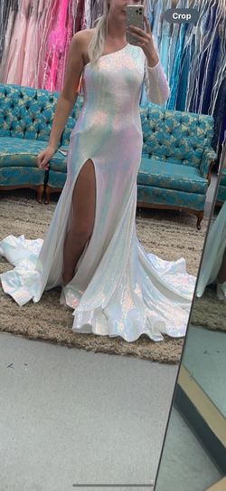 Ashley Lauren White Size 4 Floor Length Jersey One Shoulder Mermaid Dress on Queenly
