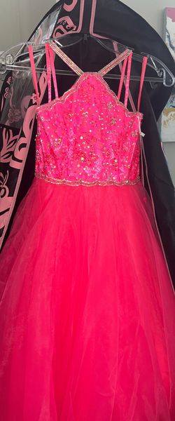 Style C143 Johnathan Kayne Pink Size 6 High Neck Ball gown on Queenly