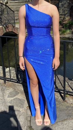 Sherri Hill Blue Size 2 50 Off Floor Length One Shoulder Side slit Dress on Queenly