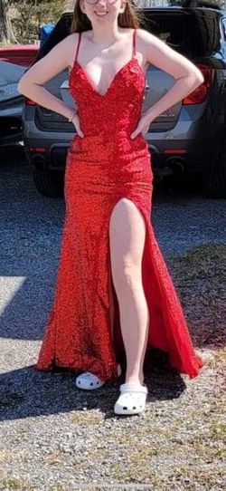 Sherri Hill Red Size 2 Floor Length Plunge Jersey Pageant A-line Dress on Queenly