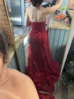 Style CB046 Ladivine Red Size 0 Strapless Prom Floor Length Mermaid Dress on Queenly