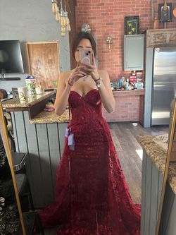 Style CB046 Ladivine Red Size 0 Jersey Strapless Floor Length Mermaid Dress on Queenly