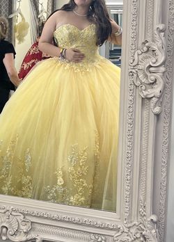 Style 89354 Morilee by Madeline Gardner Yellow Size 16 89354 Sleeves Spaghetti Strap Ball gown on Queenly