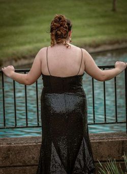 Sherri Hill Black Size 20 Plunge Jersey Plus Size Mermaid Dress on Queenly