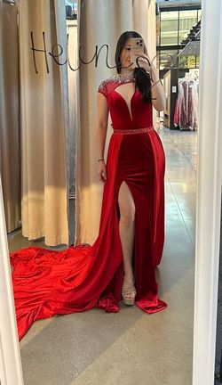 Style 2671 Johnathan Kayne Red Size 4 Plunge Keyhole Straight Dress on Queenly