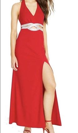 Speechless Red Size 8 Floor Length Jewelled Party Side slit Dress on Queenly