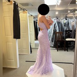 Style 20042 Amarra Purple Size 4 Plunge Side Slit Prom Mermaid Dress on Queenly