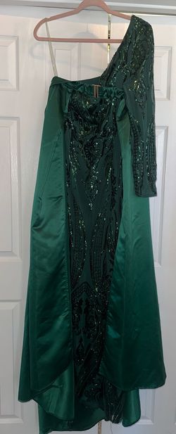 Giffniseti Green Size 16 Free Shipping Jersey Plus Size Pageant One Shoulder Train Dress on Queenly