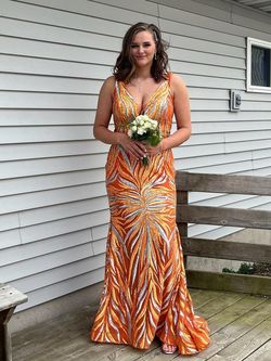Jovani Orange Size 18 Prom Floor Length Plus Size Ball gown on Queenly